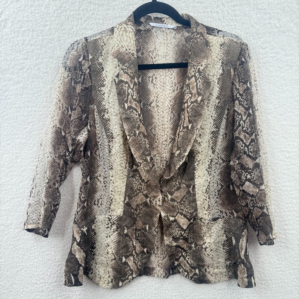 Elaine Kim animal print silk Semi Sheer 3/4 Fitted Sleeve One button blazer